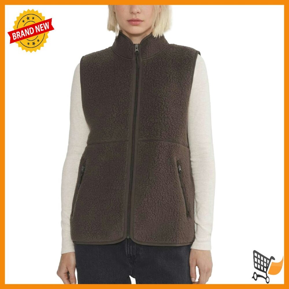 Women's Fleece Vest Mock Neck Sleeveless Sherpa Jacket Full Zipper Pockets